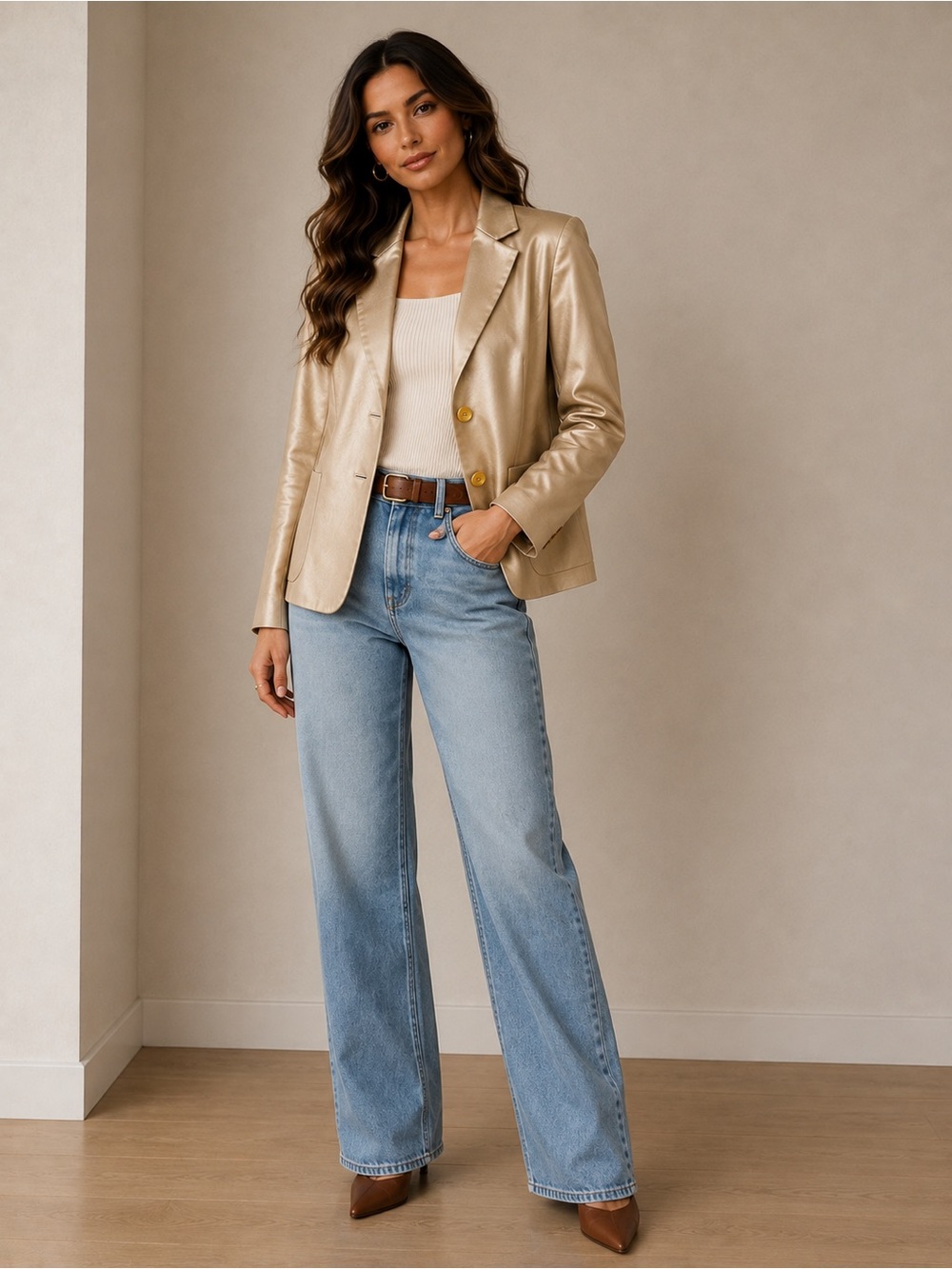 Emanuel Ungaro Gold Satin Blazer Size 6